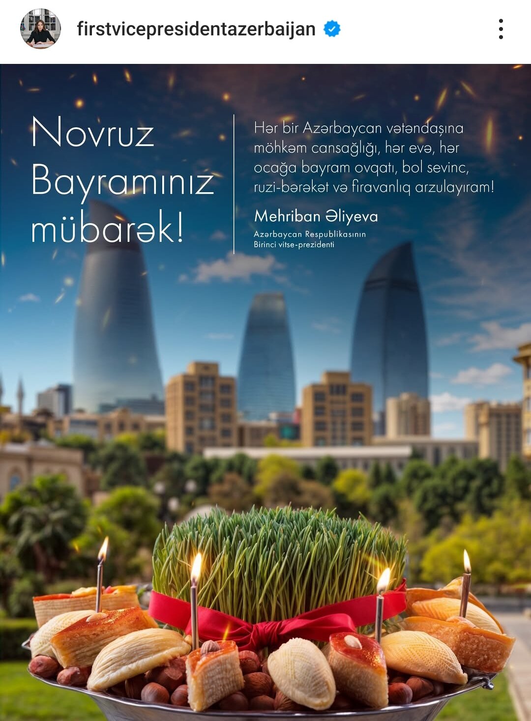 Mehriban Əliyevadan Bayram paylaşımı