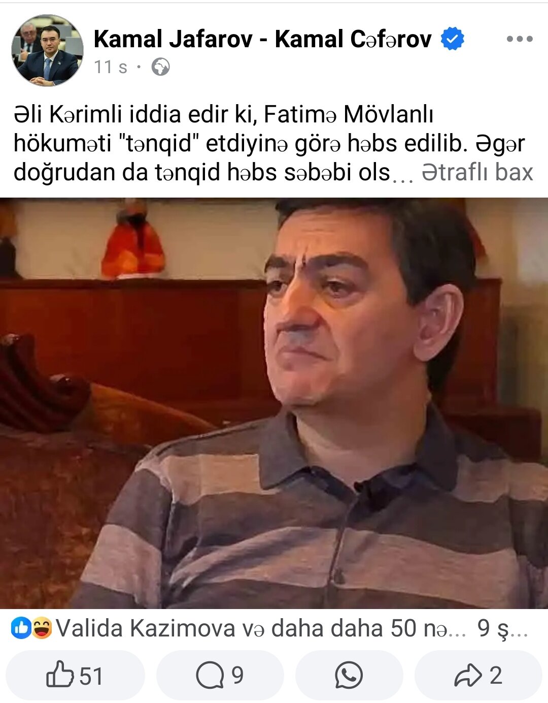 Millət vəkili Fatimə Mövlanlıdan yazdı..