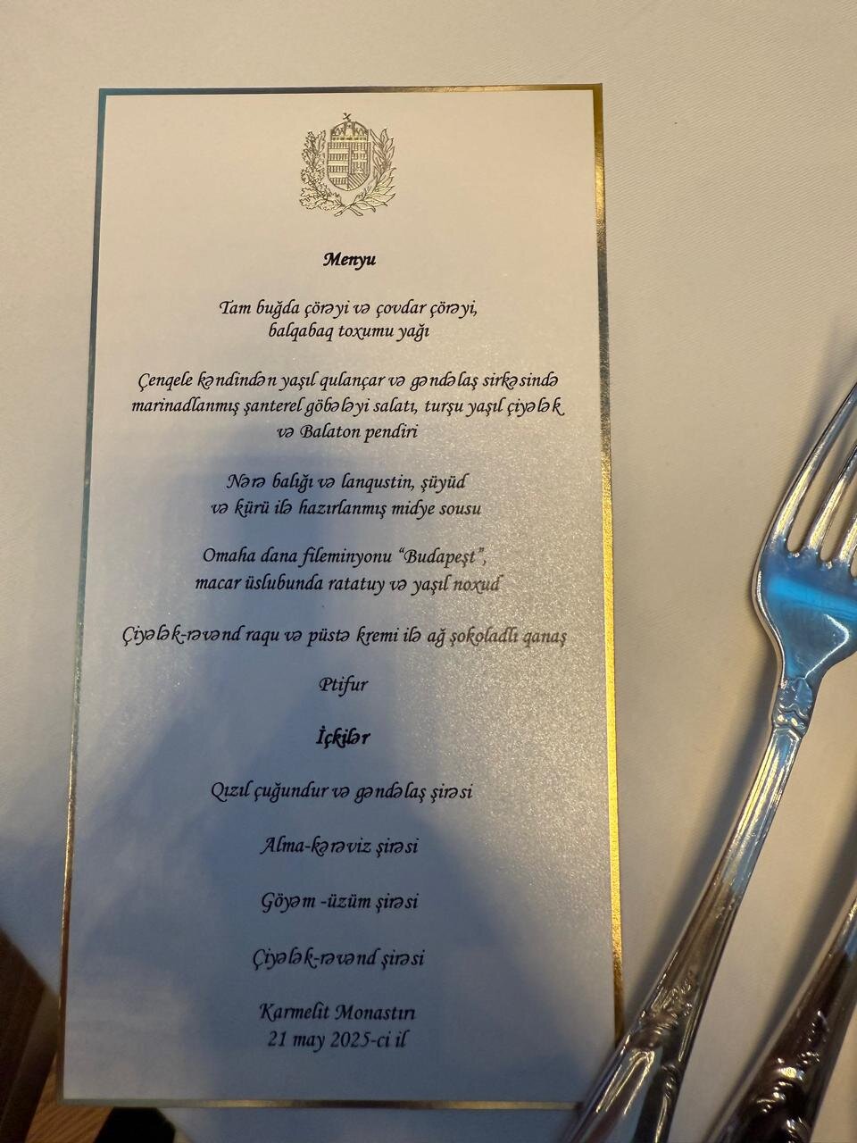 Prezidentlərə təqdim olunan yemək menyusu