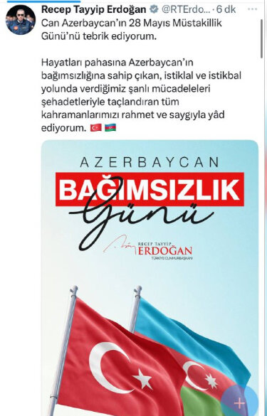 Ərdoğandan Azərbaycanla bağlı paylaşım