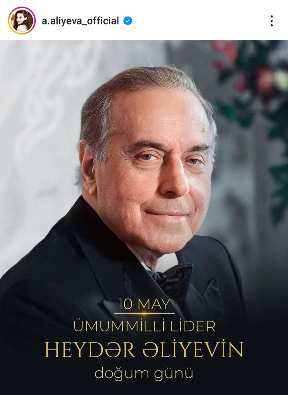 Prezidentin gəlini Heydər Əliyevin 102-ci ildönümü ilə əlaqədar paylaşım etdi