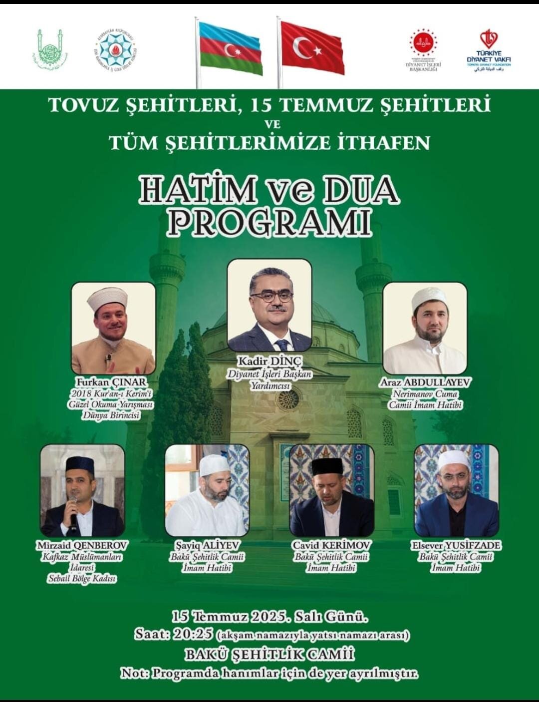 Bakıdakı Şəhidlər məscidində şəhidlərin ruhuna Qurani-Kərim oxunacaq
