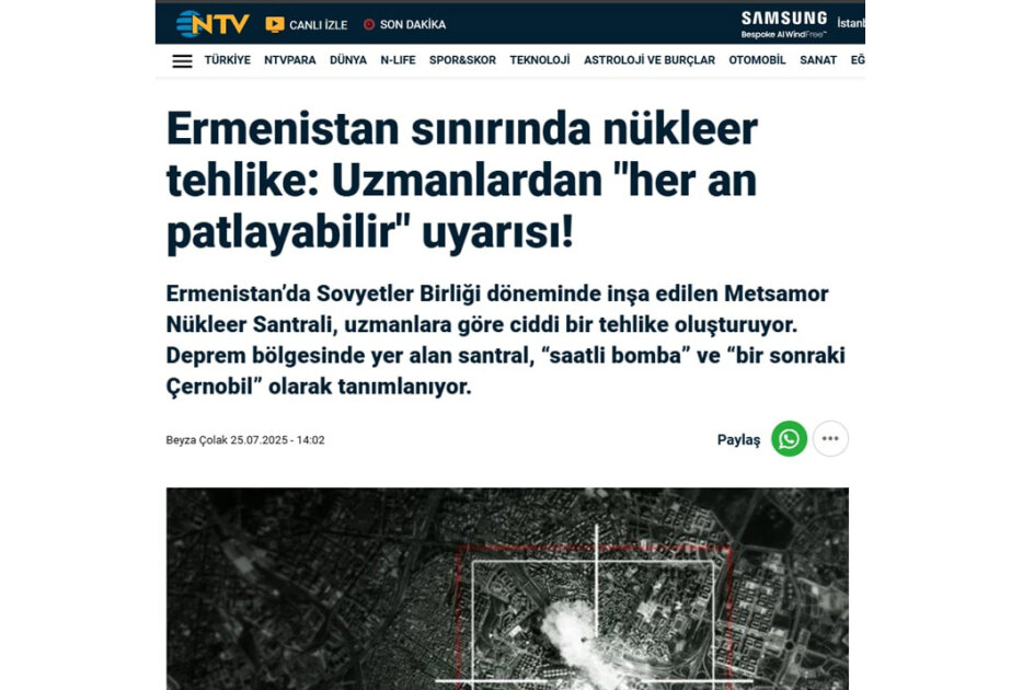 NTV telekanalı: Metsamor AES ciddi nüvə təhlükəsi mənbəyidir
