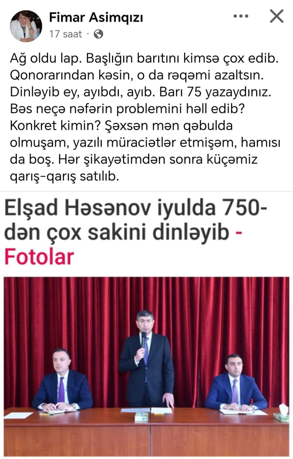 “İcra başçısı 750 nəfəri dinləyib” xəbəri Yasamal sakinlərini qəzəbləndirdi