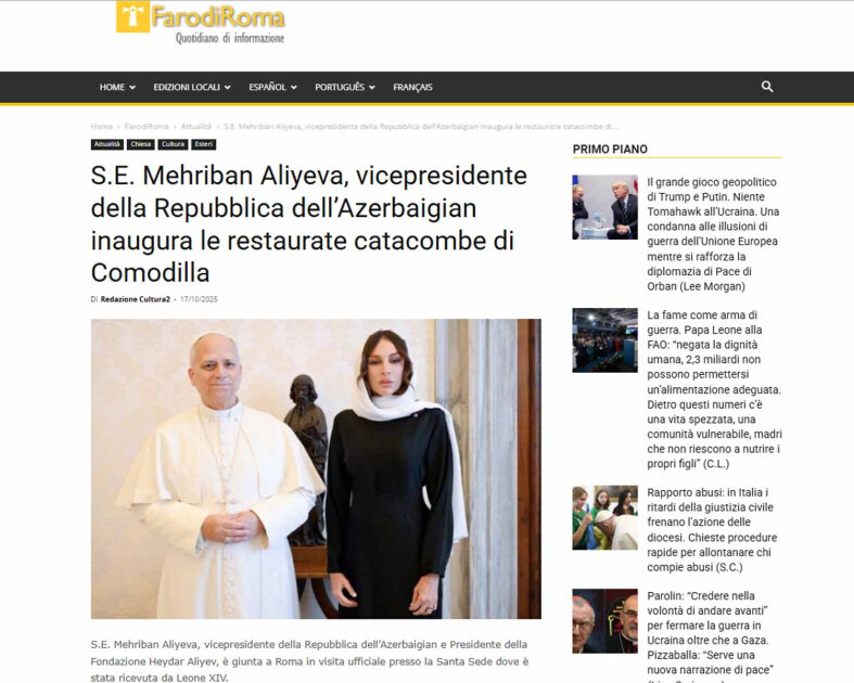 Birinci xanımın Roma Papası ilə görüşünü işıqlandırdılar