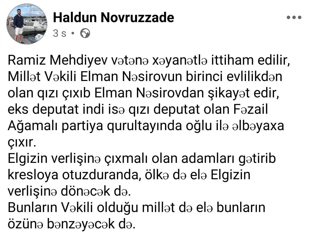 Elgizin verlişinə çıxmalı olan adamları gətirib kresloya otuzduranda....