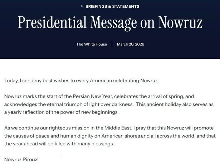 Tramp Novruz bayramı münasibətilə təbrik mesajı yayımlayıb