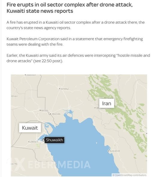 Küveytin neft kompleksində dron hücumundan sonra yanğın başlayıb
