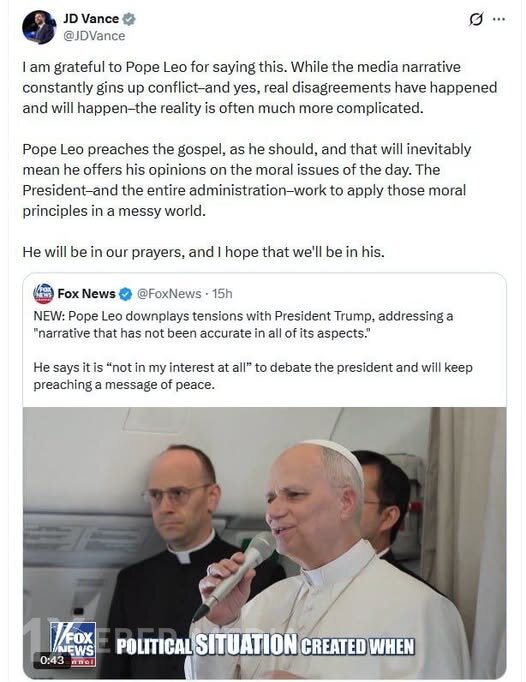 Vens Ağ evlə münasibətlərdə gərginliyi azaltdığına görə Papa Leoya minnətdardır