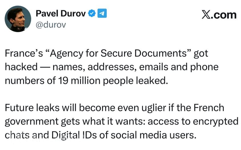 Durov fransızları “daha da fəlakətli” məlumat sızmaları ilə bağlı xəbərdar edib