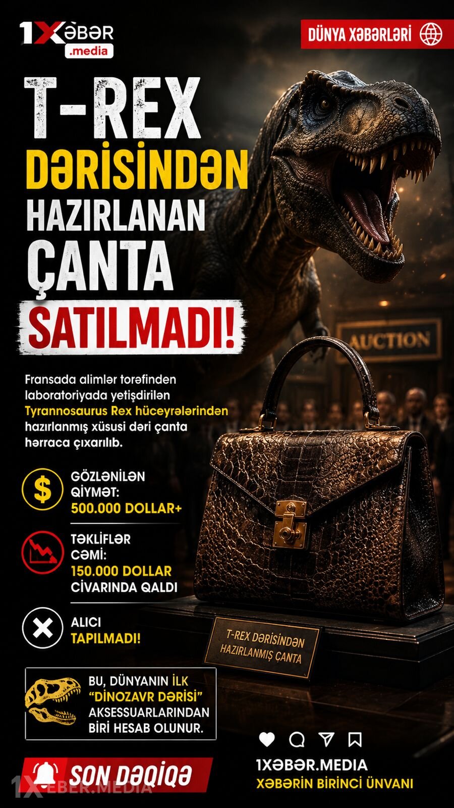 Dinozavr dərisindən çanta hazırladılar, alan olmadı!