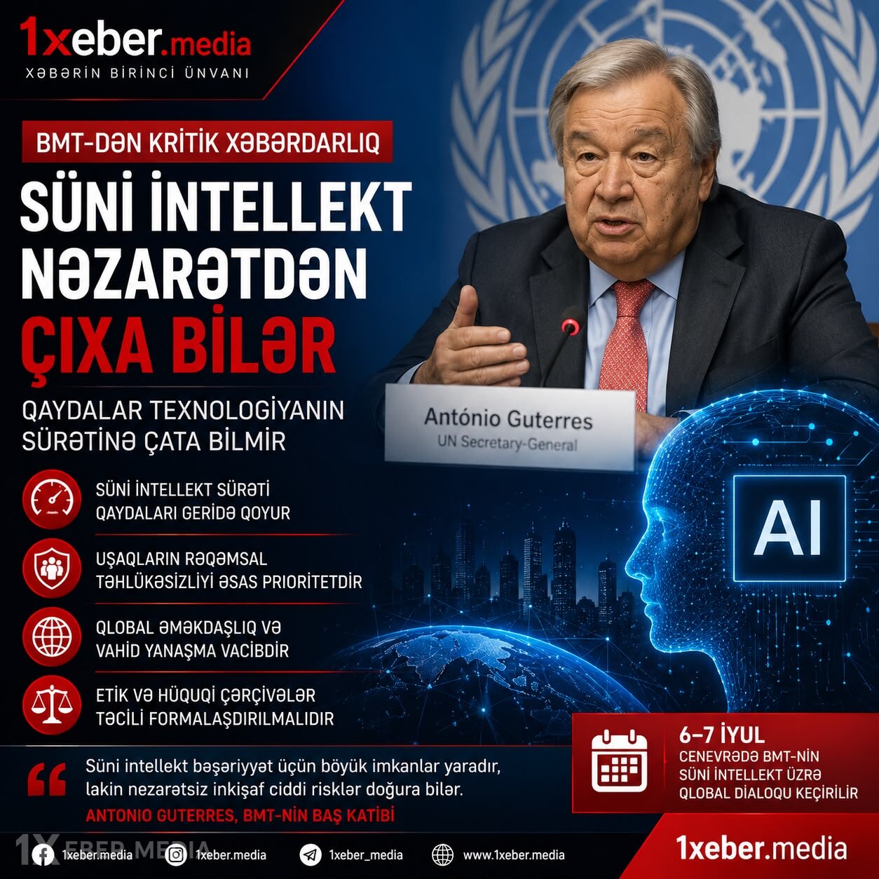 BMT-dən süni intellektlə bağlı kritik xəbərdarlıq – Qaydalar texnologiyanın sürətinə çata bilmir