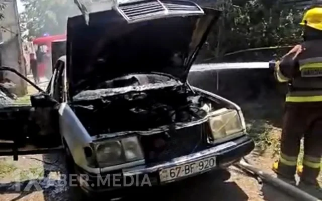 Naxçıvanda maşın yandı - FOTO