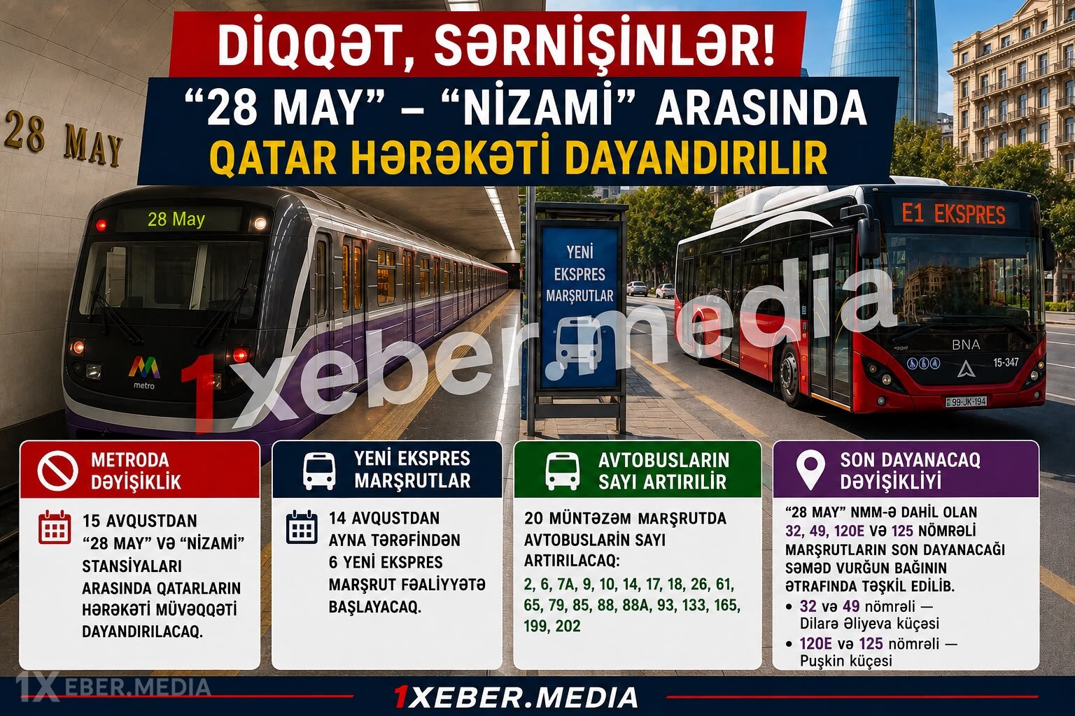 Metrodakı dəyişikliyə görə ekspress marşrutların dayanacaqları belə olacaq