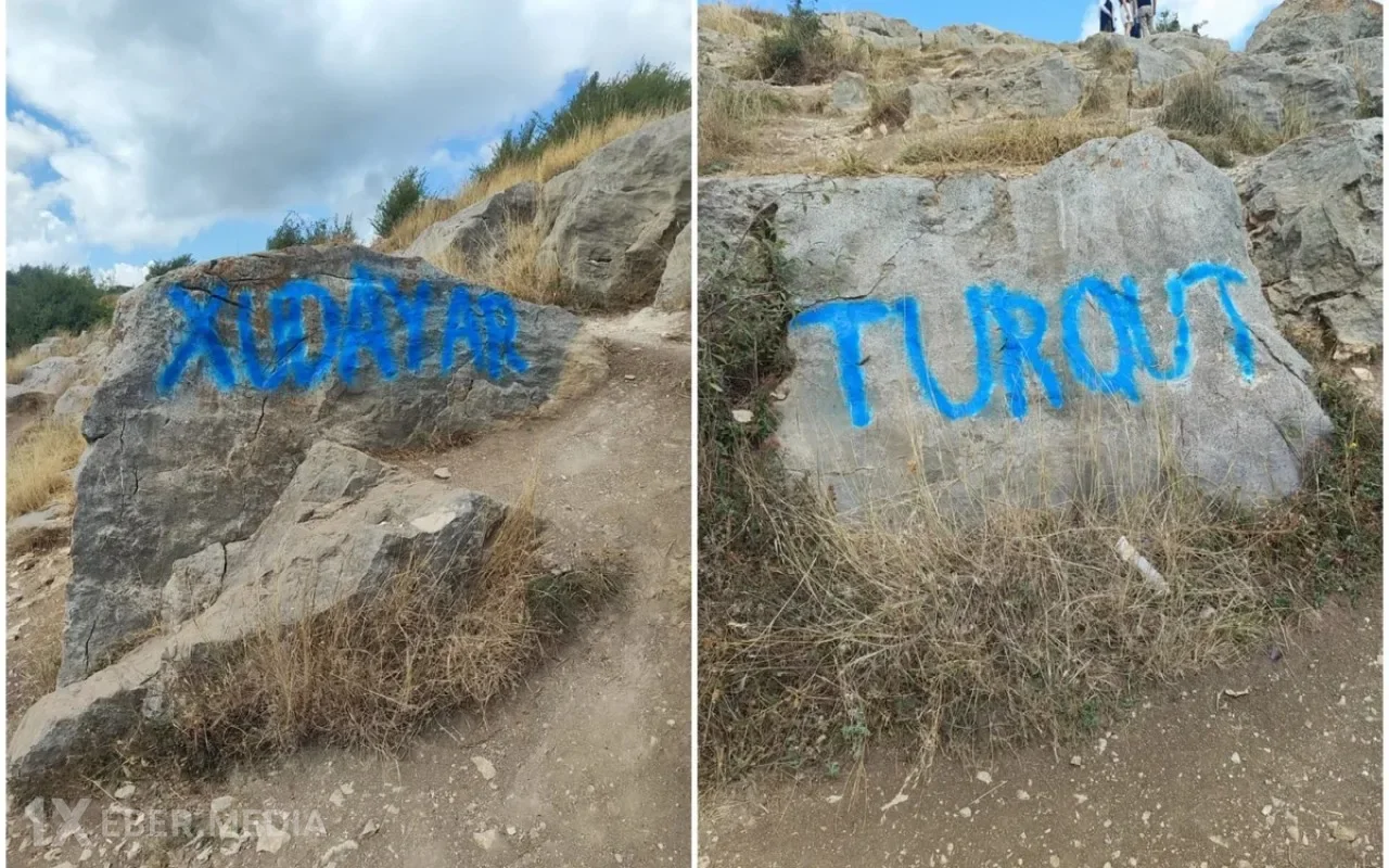 Şuşada bəzi turistlər qaya daşlarının üzərini yazıblar