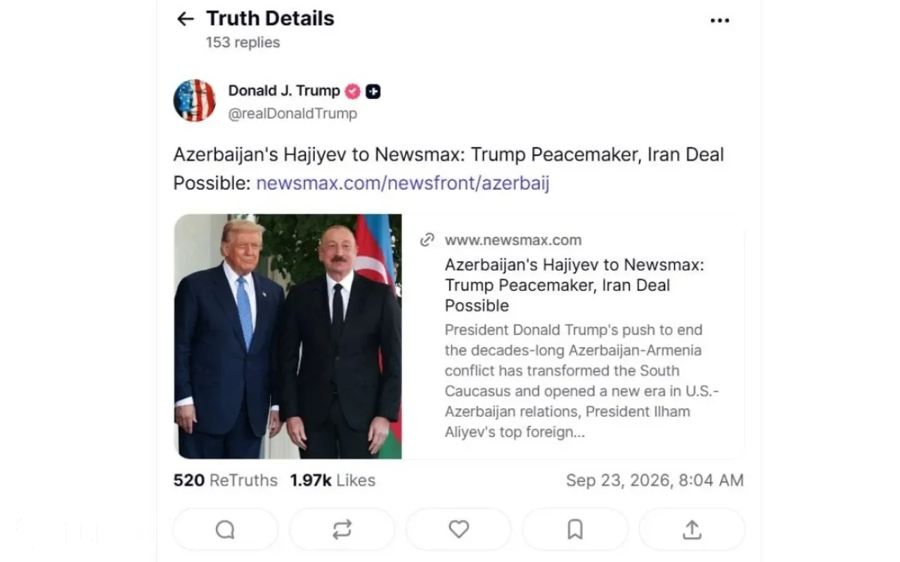 Tramp Hikmət Hacıyevin "Newsmax"a müsahibəsini paylaşdı