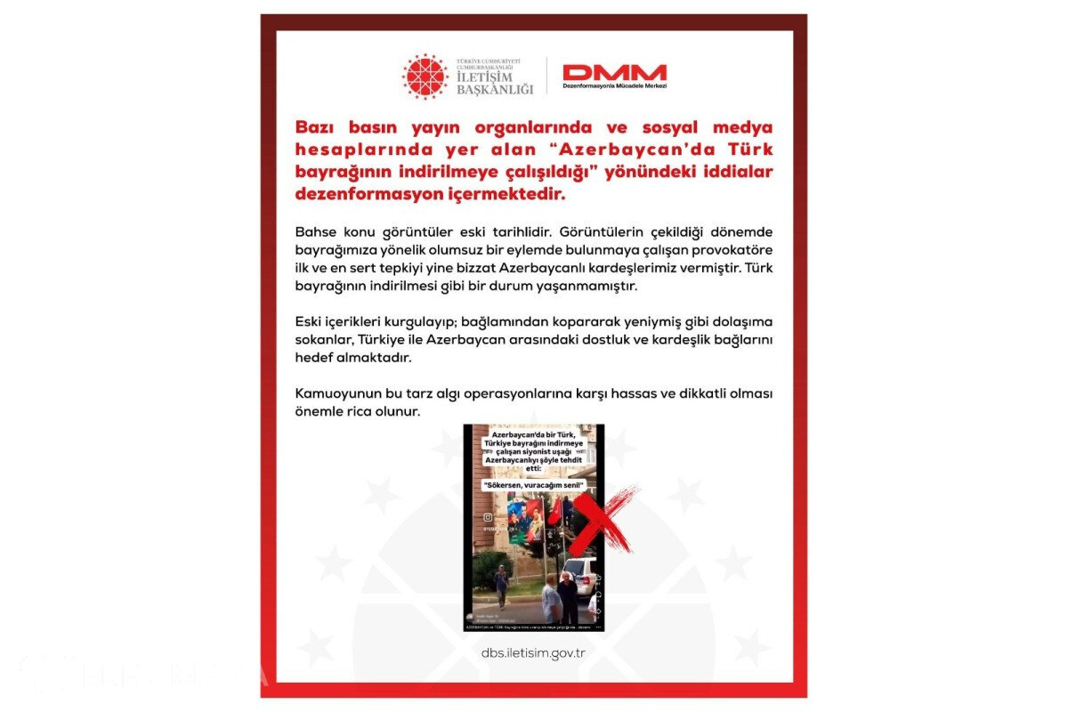 Türkiyə PA: Türkiyə bayrağının Azərbaycanda endirilməsinə cəhd iddiaları dezinformasiyadır