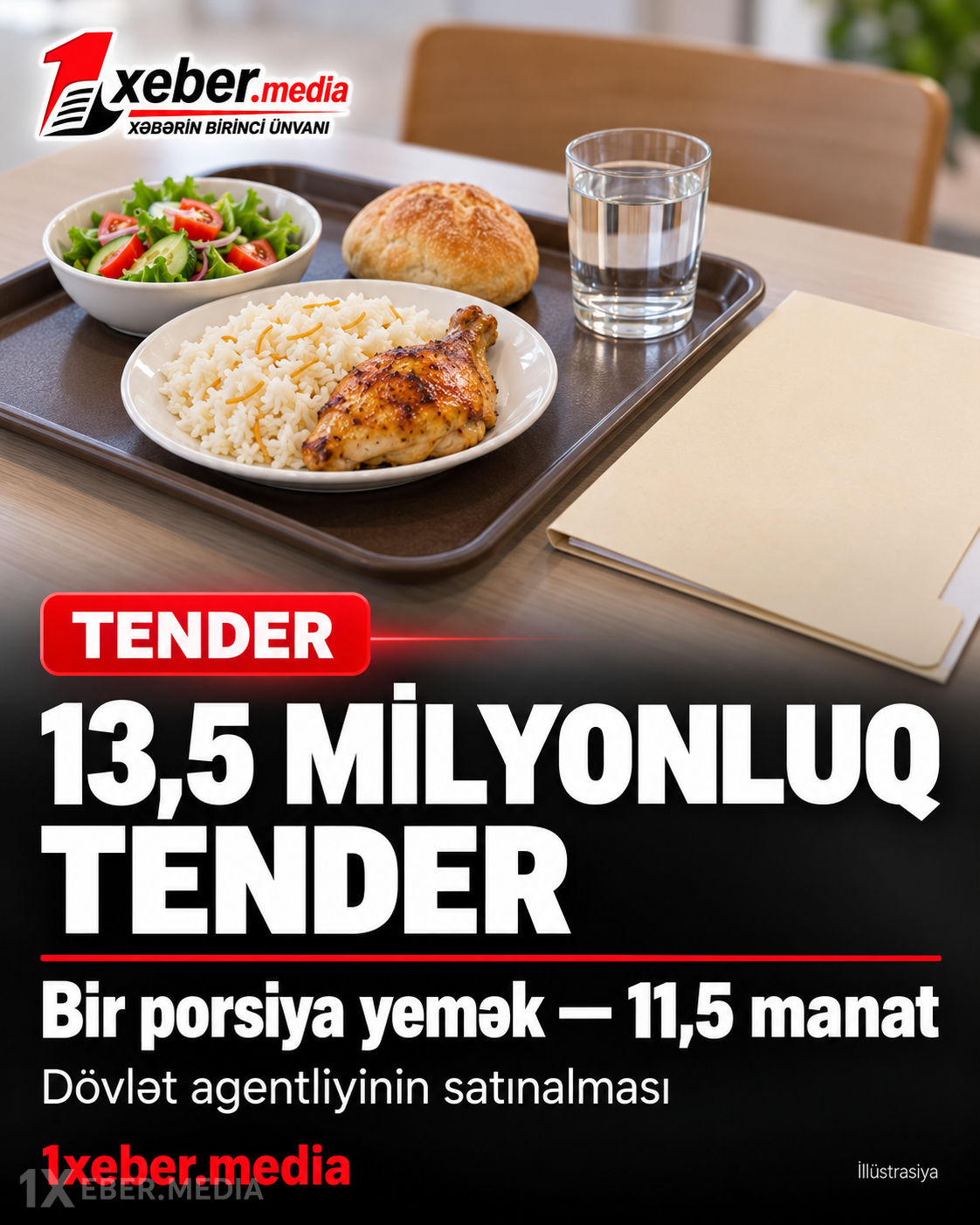 13,5 milyonluq tender: Dövlət agentliyi bir porsiya yeməyi 11,5 manata alır