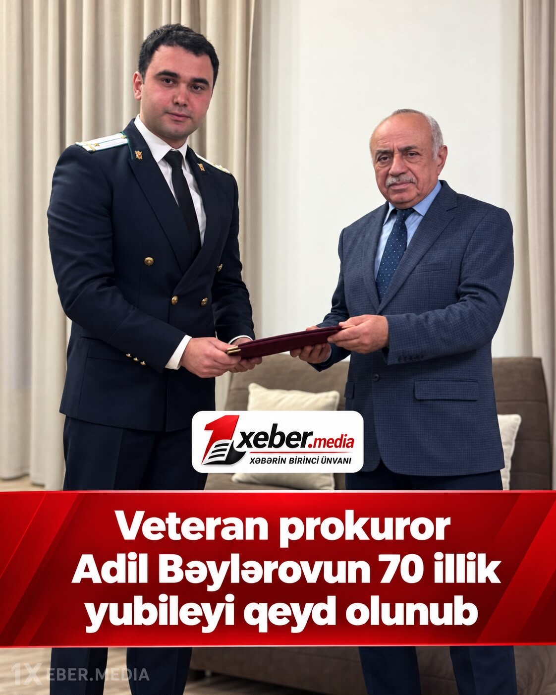 Kamran Əliyev veteran prokuror Adil Bəylərovu 70 illik yubileyi münasibətilə təbrik edib